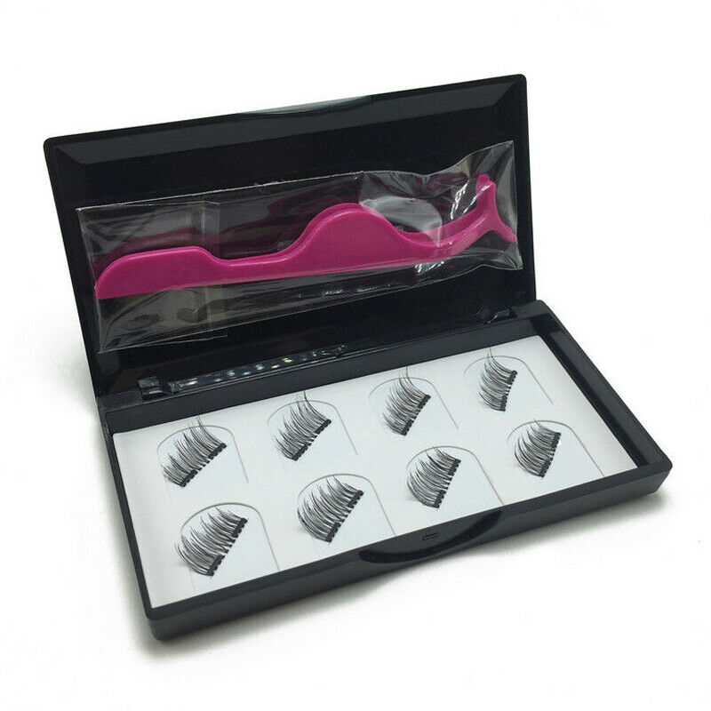 8 Pcs Magnetic Eyelashes Reusable Double Magnet False Eye Lashes & Tweezer K3D1