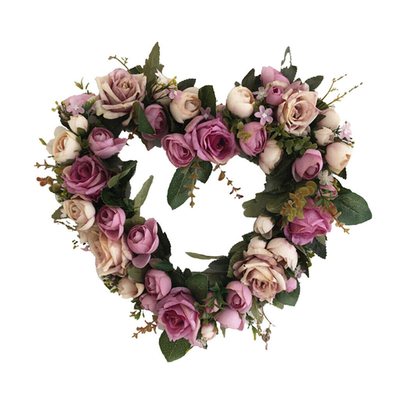 34cm Rose Flower Wreath Hanging Ornaments for Front Door Party DIY Purple