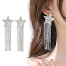Fashion Crystal Star Long Tassel Stud Earrings Drop Dangle Women Wedding Jewelry