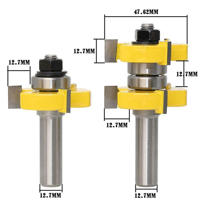 1/2" Shank Tongue and Groove Joint Router Bit Set Woodworking Cutting Tool