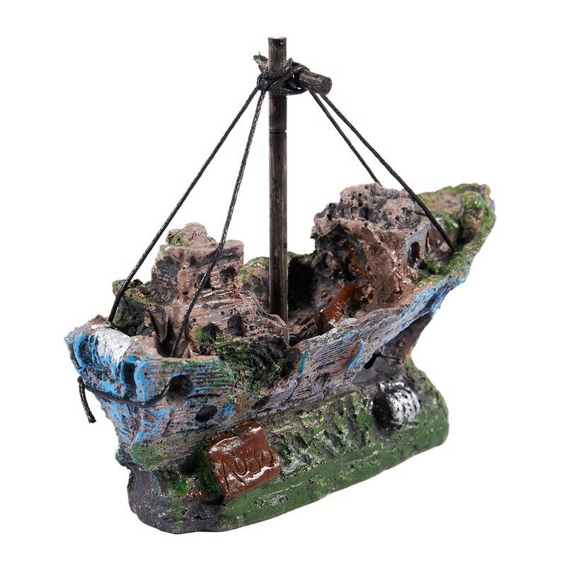 Fish Tank Cave Decoration Aquarium Ornament Wreck Sunk Ship Sailing Boat Y1R5