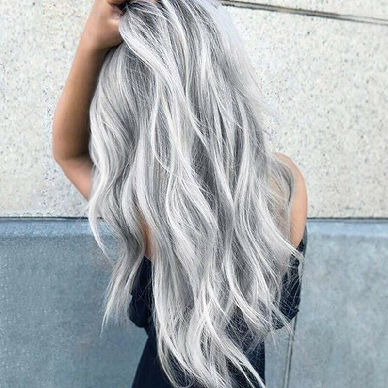 Gradient Gray Party Wig Long Curly Hair Mixed Color Wig