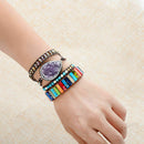 Chakra Bracelet Jewelry Handmade Multi Color Natural Stone Tube Beads Leath D7J3