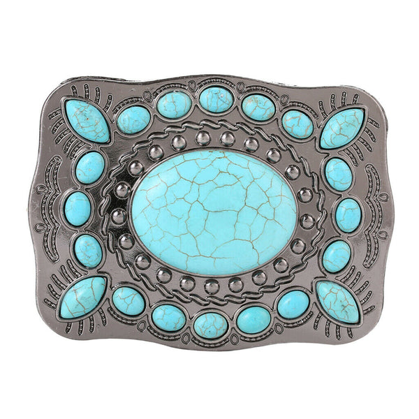 Western Flower Turquoise Stone Belt Buckle Square Shaped Replacement Buckle