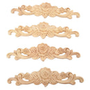 4pcs 20*5cm Rubber wood Carved Long Onlay Applique Unpainted Rose Flower Do