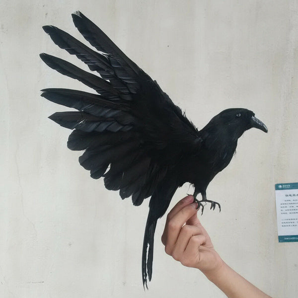 Lifelike Realistic Birds Artificial Feathered Raven Home Decoration -Black