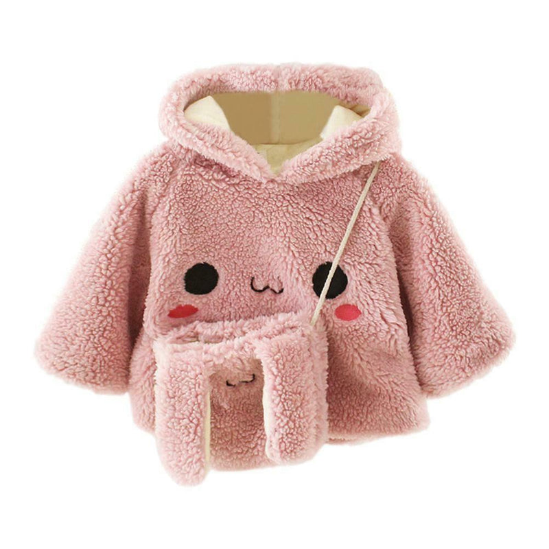 Baby Girl Kids Clothes Fleece Thicken Hoodie Crossbody Bag (Pink 12-18M)