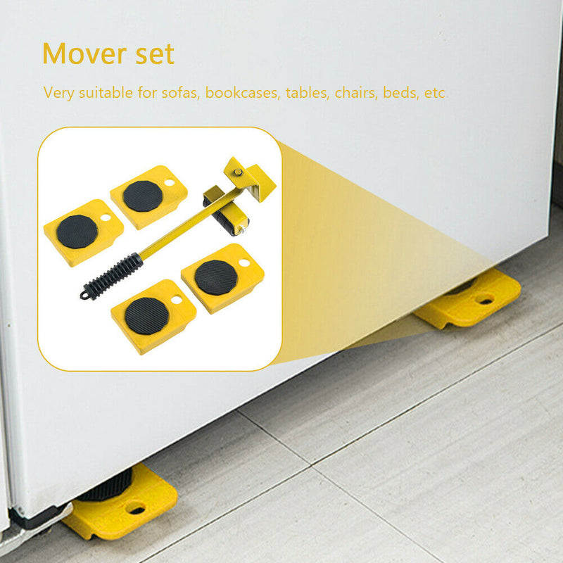 5pcs Furniture Mover Set Home Transport Heavy Object Moving Lifter (Yellow)