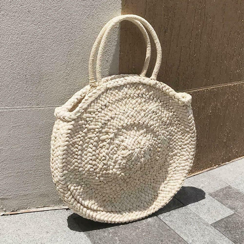 Simple Women Straw Big Round Handbag Tote Girl Circle Casual Beach Wristlet A