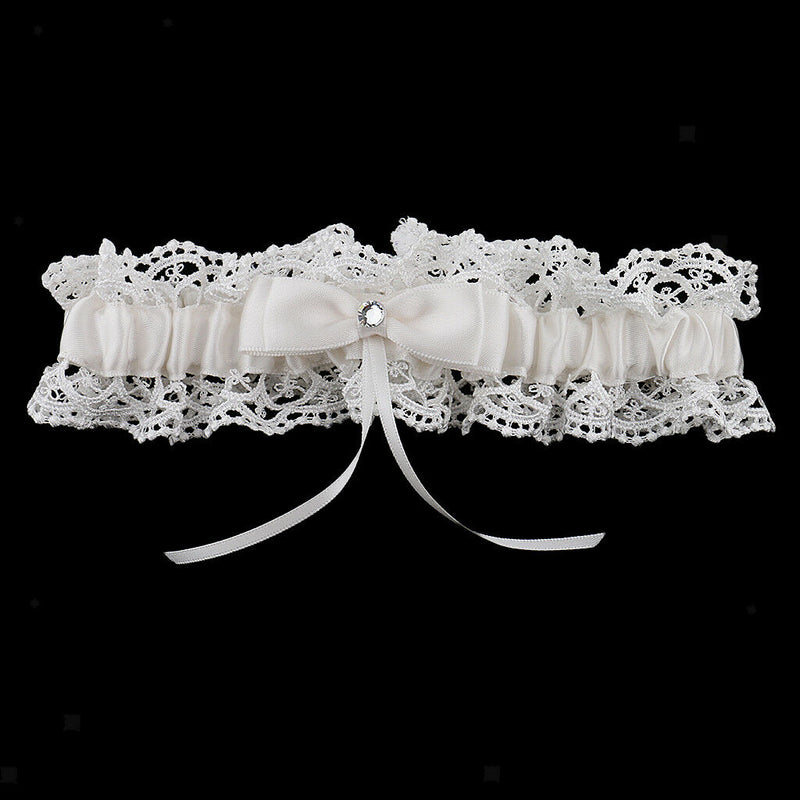Wedding Celebration Bride Keepsake Beige Lace Crystal Bowknot Bridal Garter