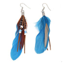 Pair Blue Feather Faux Bead Decor Fish Hook Earrings for Ladies P8Y8