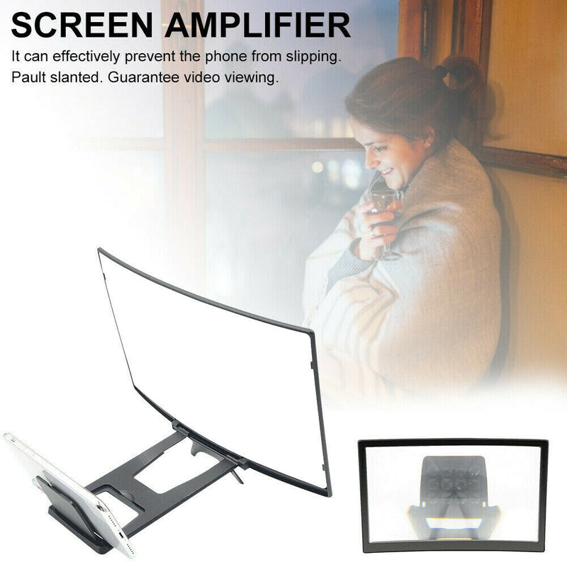 Curved Acrylic Screen Magnifier 12" HD Movies Mobile Phone Amplifier Black
