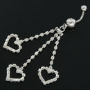 New Three Chain Crystal Heart Dangle Navel Belly Button Ring Piercing JewelrW2G4