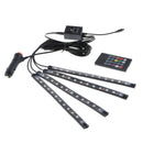 4pcs 12 LED 7 Color RGB Strips Sound Remote Control Activated Car Interior Light