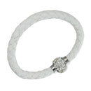 White Braided Bracelet Wristband Bangle Magnetic Clasp PU Rhinestone Chic 6 D6O1