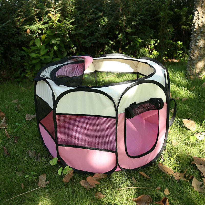 Portable Folding Pet Tent Oxford Dog House Cat Cage Zipper Kennel (Pink) A