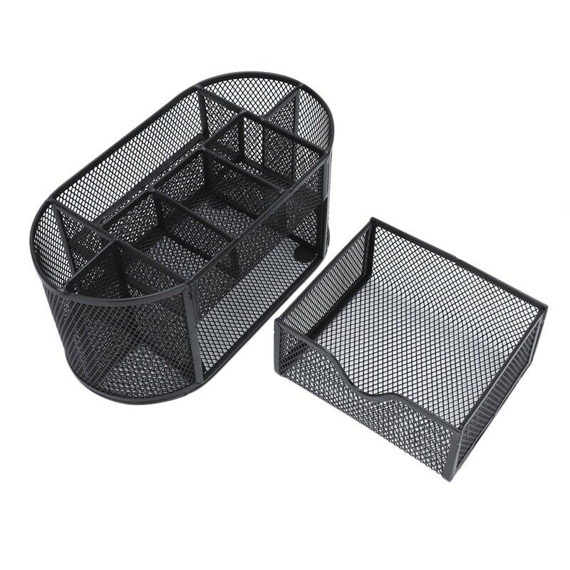 Multifunctional 9 Components Table Metal Desktop Storage Box (Black) J8N7