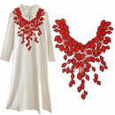 Large Red Flower Lace Embroidery Venise Neckline Motif Collar Patches Applique