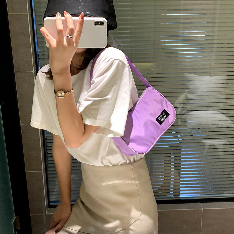 Casual Nylon Women Handbag Totes Female Zip Underarm Shoulder Bag (Purple)