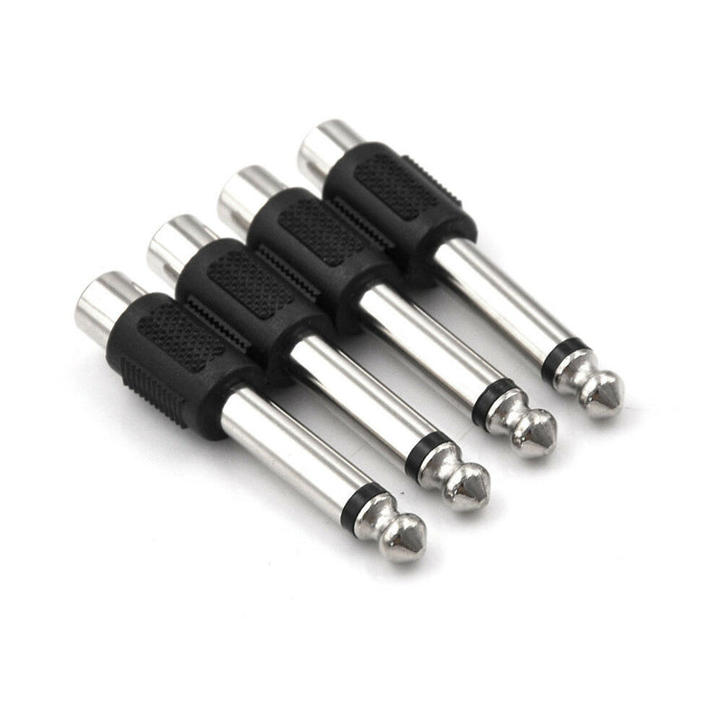 4Pcs RCA Female to 1/4" 6.35mm Male Mono Audio Adapters Connectors PlugsLJ
