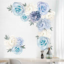 Blue Peony Rose Flowers Wall Stickers for Kids Room Living Room Home DecorJ Gw