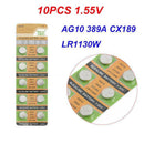 Whoesale 10pcs AG10/LR1130/389A/CX189/LR54 Button Coin Cell Alkaline Batteries