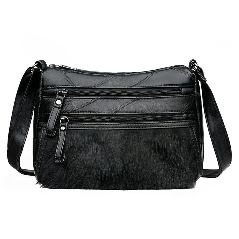 Fashion Women Splicing PU Rabbit Shoulder Bag Multi-pocket Messenger Purse