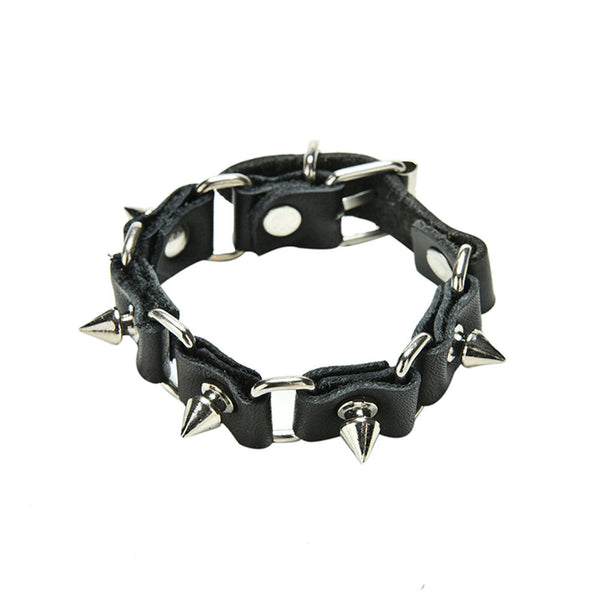 1 X  Metal Cone Stud Spikes Rivet Leather Wristband Bangle Cuff Bracelet JBMWTO