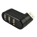 180 Degree Rotate USB 2.0 HUB Mini 3 Ports Splitter Hub Adapter Black