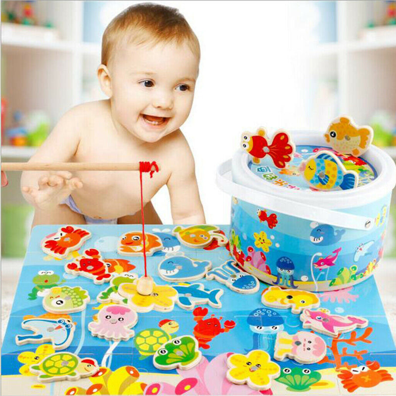 Toddler Wooden Magnetic Fishing Pole Game Educational Toys for 2 3 4 5 Year Old