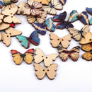 100 ASSORTED COLORS BUTTERFLY SHAPED WOODEN BUTTONS FLATBACK 2 HOLES 28x21mm