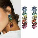 Fashion Women Colorful Rhinestone Statement Geometric Long Charm Drop Earrings
