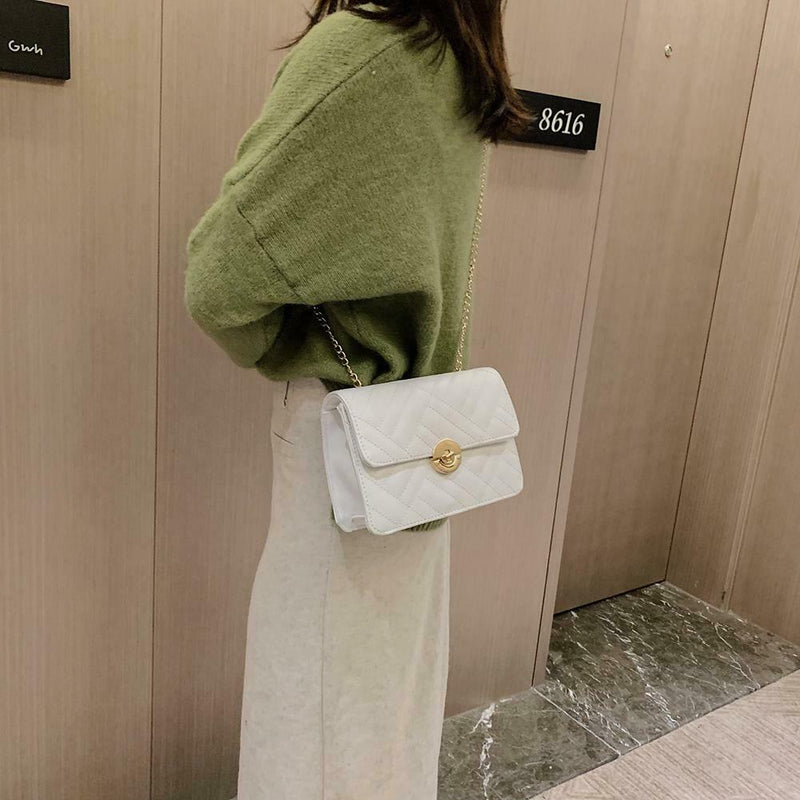 Fashion Women Messenger Shoulder Bag Leather Flap Crossbody Handbag (White) A