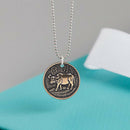 Copper Round Chinese Ethnic Zodiac Cattle Pendant Necklace Men Women Pendant Hn