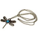 Beautiful Lovely Bronze Hollow Wings Dragonfly Pendant Long Chain Necklace