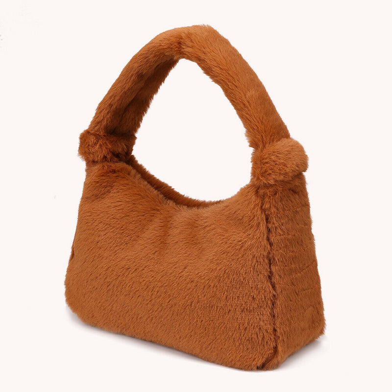 Women Winter Fur Handbag Plush Shoulder Underarm Bag Fashion Clutch (Brown)