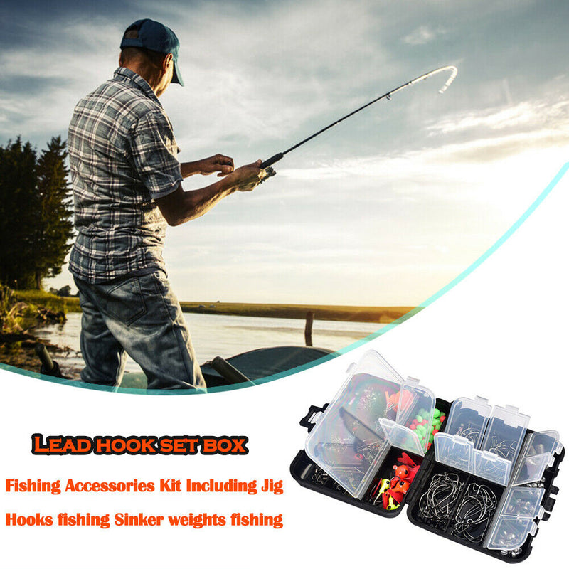 205pcs/Box Swivels Fishing Kit Jig Hook Lead Sinker Weights Fishing Tackle A