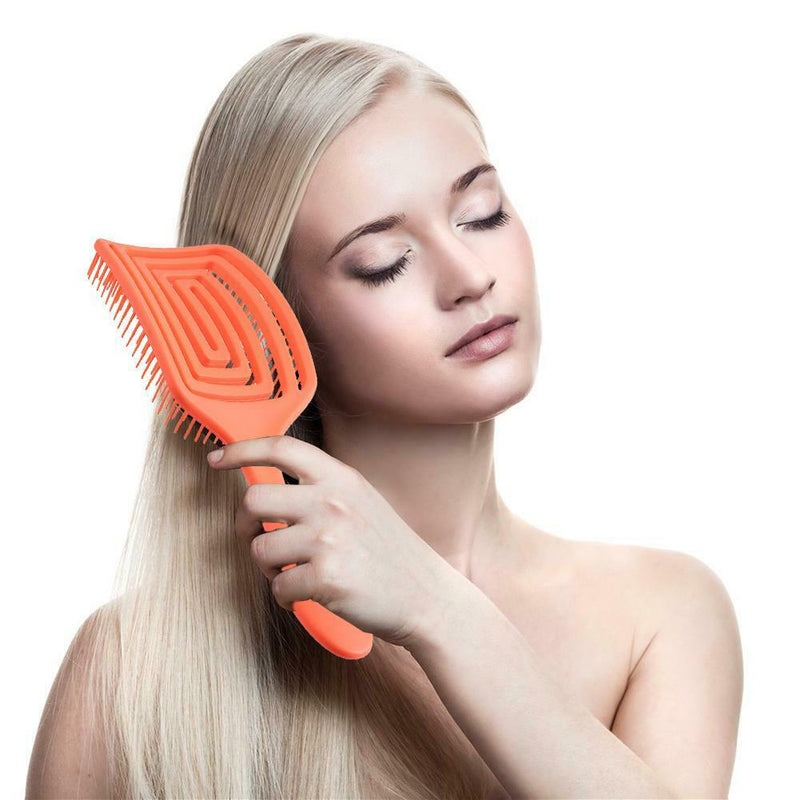 Hollow Hair Brush Scalp Massage Comb Hairdress Styling Hairbrush (Orange) A