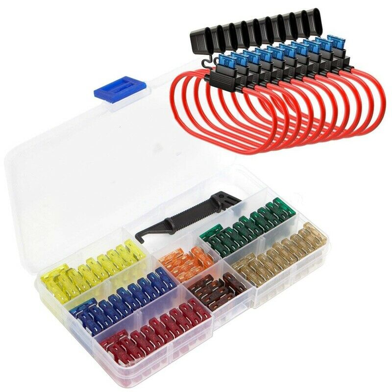 120 Assorted Fuses with 10 Inline Fuse Holders - Includes Fuse Puller Tool,