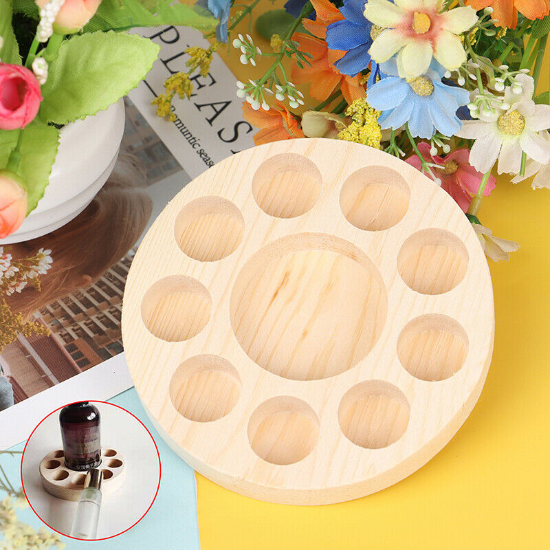 Round Wooden Essential Oil Display Stand Holder Organizer Shelf Rack 10Slo Ew