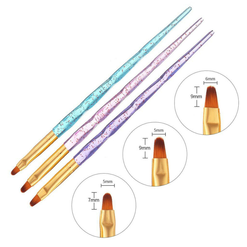3 Pcs UV Gel Nail Art Brush Acrylic Painting Pen Kit For Salon Manicure DIY
