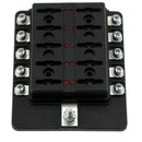 10 Way Blade Fuse Box Holder Fuse Blocks Red Led Indicator 10Pcs Fuses 10Pc