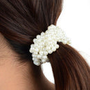 Women Pearls Beads Hair Band Rope Scrunchie Ponytail Holder (White) B3W9