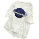 Summer Women Loose T-shirt Star Print Sequin Short-Sleeve Tops (White) (M)