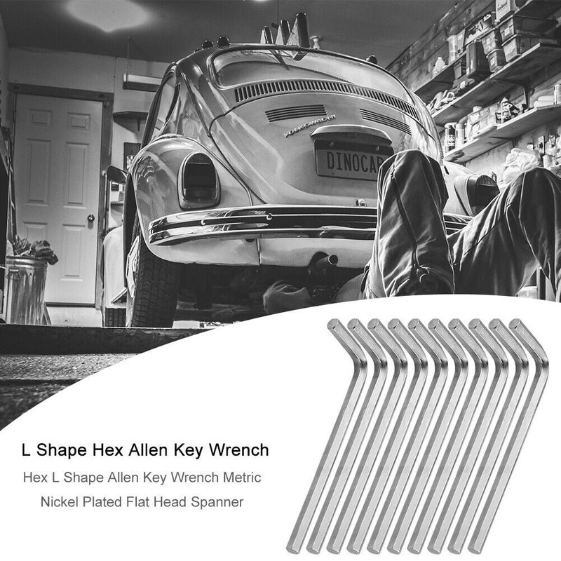 Hex L Shape Allen Key Wrench Metric Nickel Plated Flat Head Spanner (10pcs)