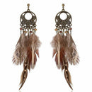 Exaggerated hook earrings Round ring bohemian feather pendant for women D6X1