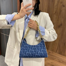 Casual Printed Women Handbag Totes PU Chain Underarm Shoulder Bags (Blue) A