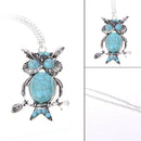 Fashion Blue Jewelery Rhinestone Studded Owl Pattern Long Pendant Sweater N