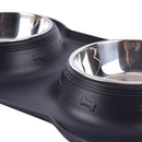 Pet Dog Double Feeder Bowl Stainless Steel Silicone Mat Food Water Bowl SetSEAU