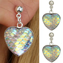 Handmade Mermaid Fish Scale Heart Earrings Trendy Woman Ear Stud Jewelry Gift ME